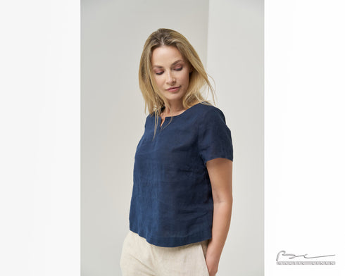 Image 5 of Loose linen top with short sleeves and rounded neckline Kate from Baltic Linen